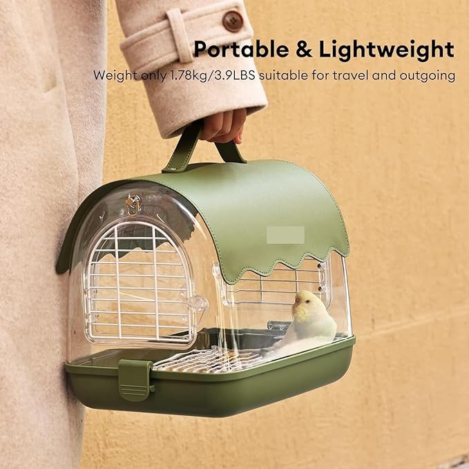 Bird Cage Parrot Cage Bird Carrier Backpack with Perch, Transparent Travel Bird Cage Bag with Shade Cover Visible Window for Parrots Budgie Flight Birdcage(Green)