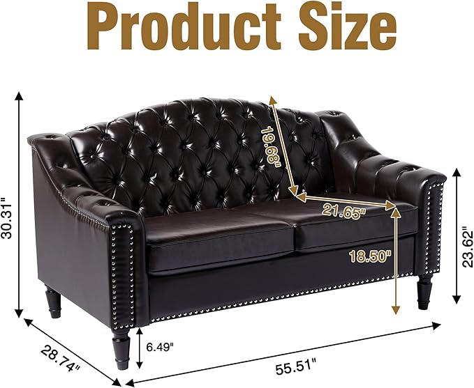 LEVNARY Chesterfield Loveseat Leather, Upholstered Sofa