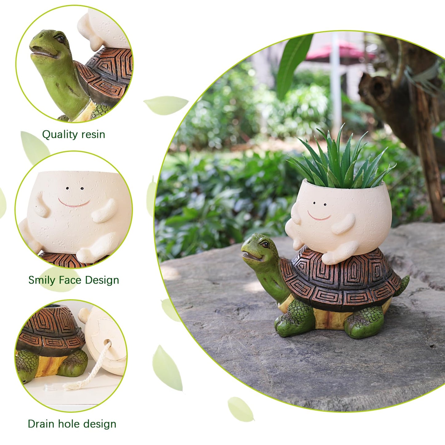 Pricetail Cute Turtle Succulents Planter Funny Smiley Face Split Design Turtle Planters for Indoor Outdoor Plants, Funky Flower Pot fro Small Succulent Plants, Gift Ideas for Mother, Christmas