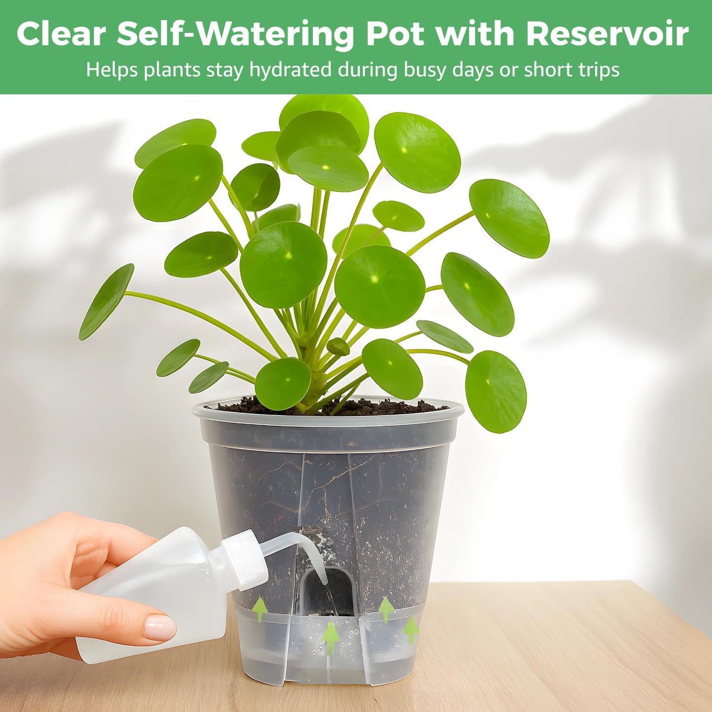 OMISTAR 9 PCS Self-Watering Pot with Reservoir, 3 Sizes Clear Plastic Plant Pots with Air and Drainage Holes, Indoor and Outdoor Flower Planters for Home Office, Healthy Root Growth