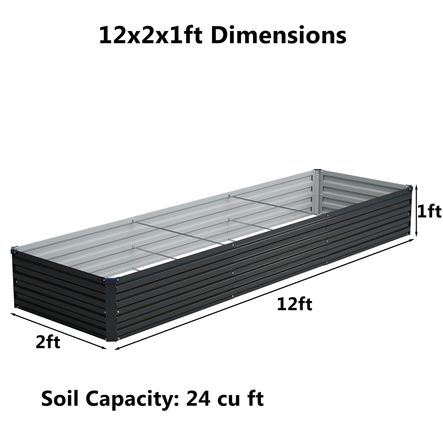 zunatu 12x2x1 ft(2 Pack) Galvanized Raised Garden Bed,Outdoor Planter Box Metal Patio Kit Planting Bed for Vegetables Flowers and Succulents,Black