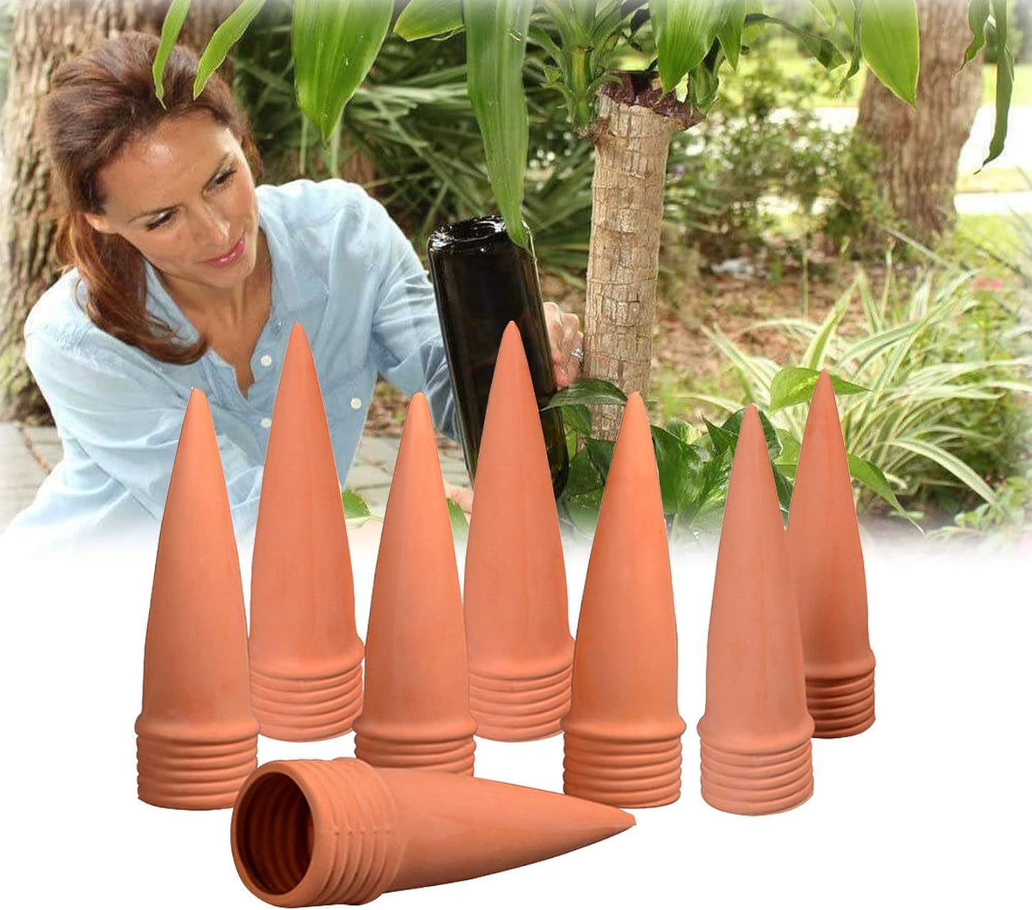 Plant Watering Devices, 8 Pack Terracotta Watering Spikes, Automatic Self Watering Spikes, Clay Wine Bottle Plant Watering Devices for Vacation, Self-Watering Stakes for Indoor Outdoor Plants