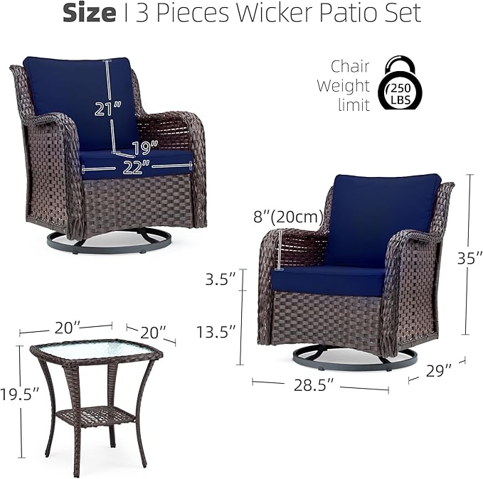 Towallmark Outdoor Swivel Wicker Glider Patio Chairs