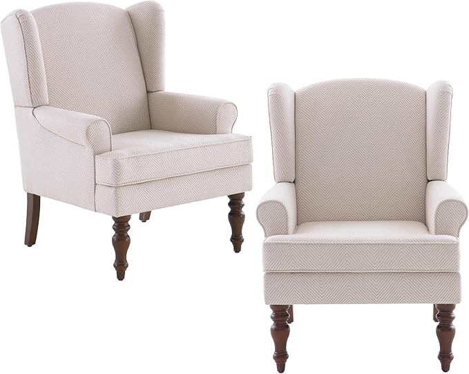 HUIMO Living Room Chair Upholstered High Back Armchair Retro Printed Wingback