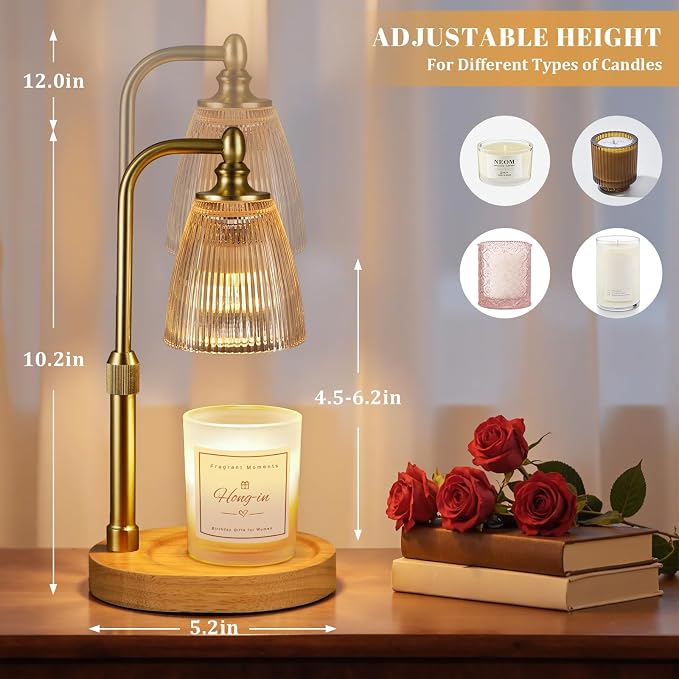 Candle Warmer Lamp with Timer Dimmable,Birthday Gifts for Women Mom Sister,House Warming Gifts New Home,Adjustable Height Wax Melt Warmer for Jar Candles,Ideal for Office,Dorm,Bedroom Home Decor