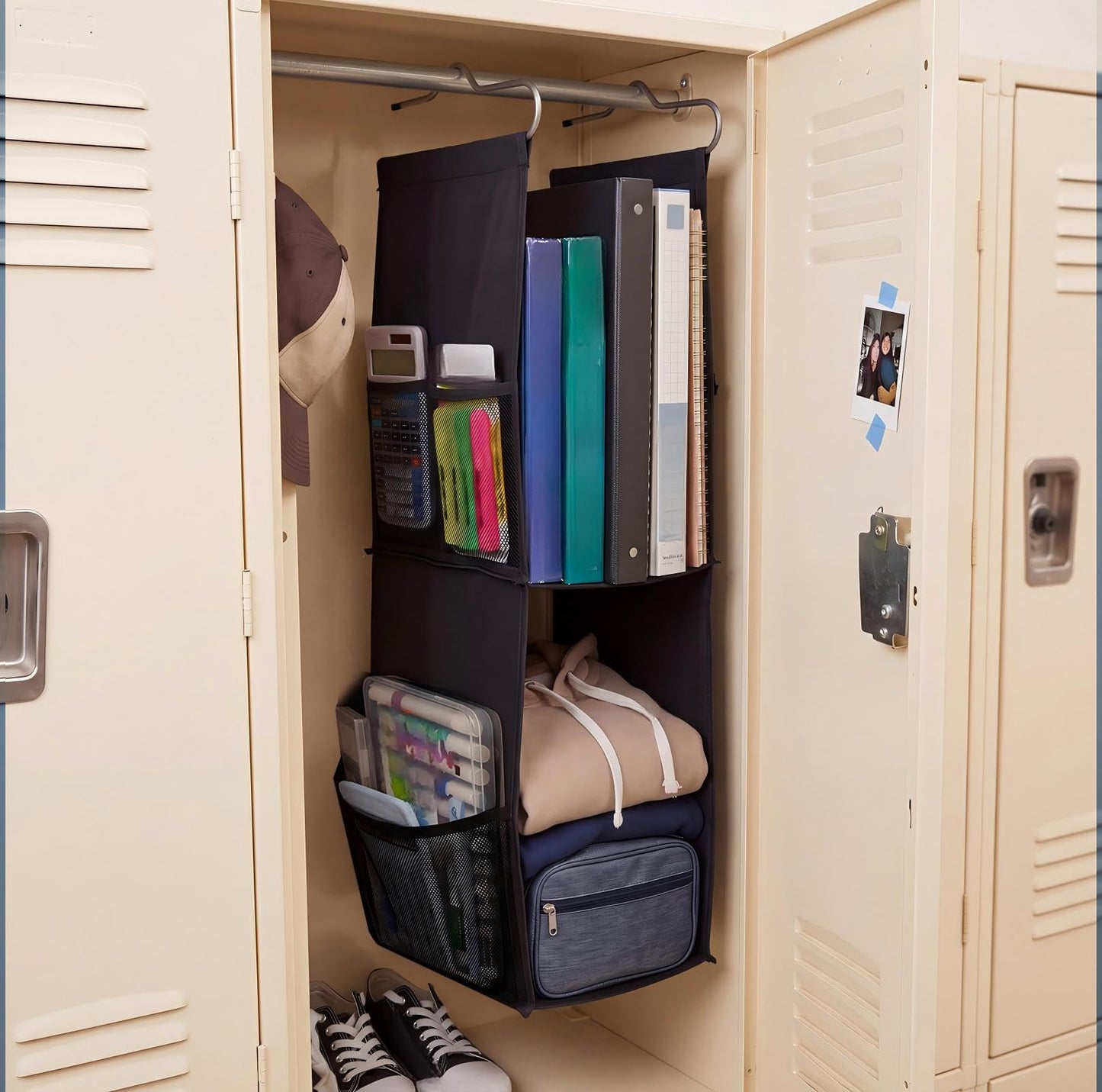 Chapou 1 PC Hanging Locker 2 Layer Shelves Hanging Locker Organizer Accessories for Office School Gym Closet Home Supplies(Black)