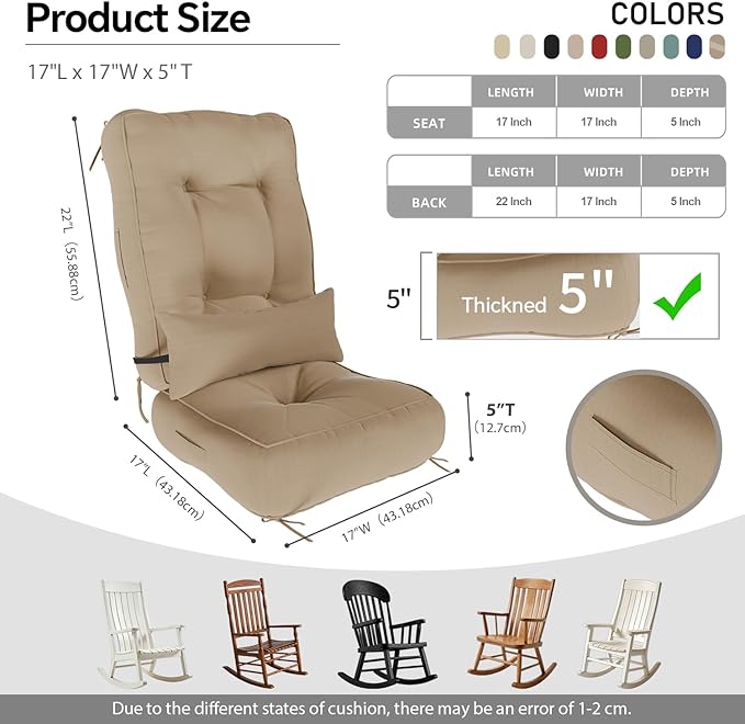 Rocking Chair Cushions with Pillow, Waterproof and Fade-Resistant Thicken
