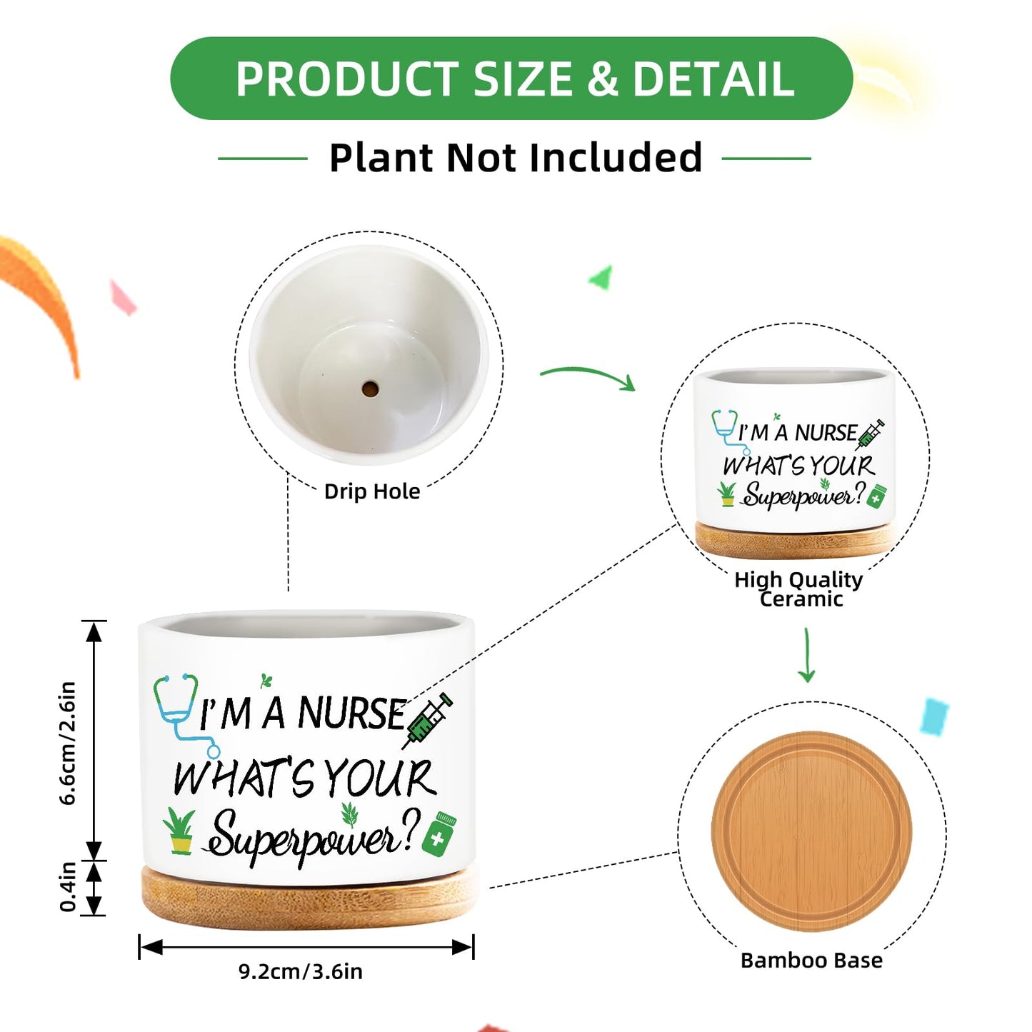 emzrivo 4 Pcs Thank You Gifts Nurse Appreciation Gifts Funny Ceramic Succulent Plant Pot for Nurse Week Graduation Season Gift, Plants Not Included