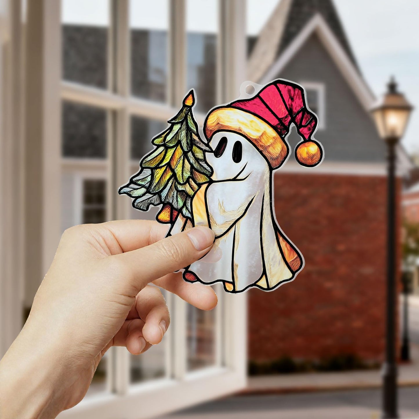 Christmas Ghost Ornament Acrylic Suncatcher Window Hanging Wall Decor for Indoor Outdoor Doors Home