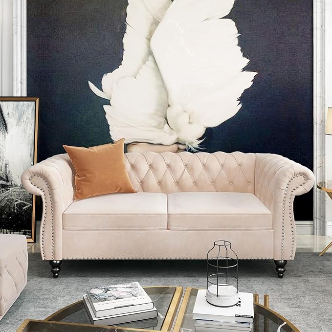 Mid-Century 2 Seater Sofa, Velvet Loveseat