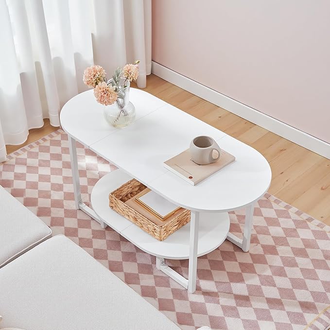 HOOBRO Coffee Table for Living Room, Oval Small Coffee Table