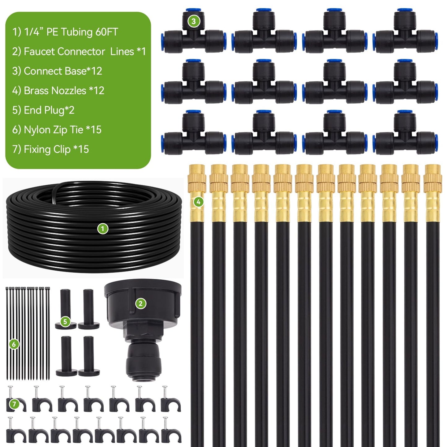 Delinlin 1/4" 60Ft Garden Drip Irrigation System with 12pcs 360°Adjustable Brass Nozzles & Bendable Rod, 2026-Upgraded Watering System Kit for Outdoor Raised Bed, Potted Plant, Yard, Greenhouse