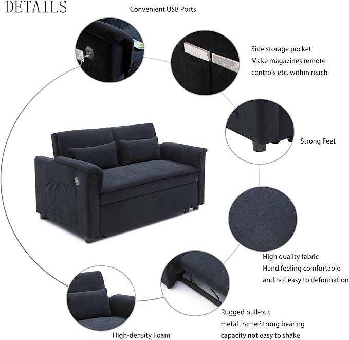 55.5" Small Sleeper Sofa Couch