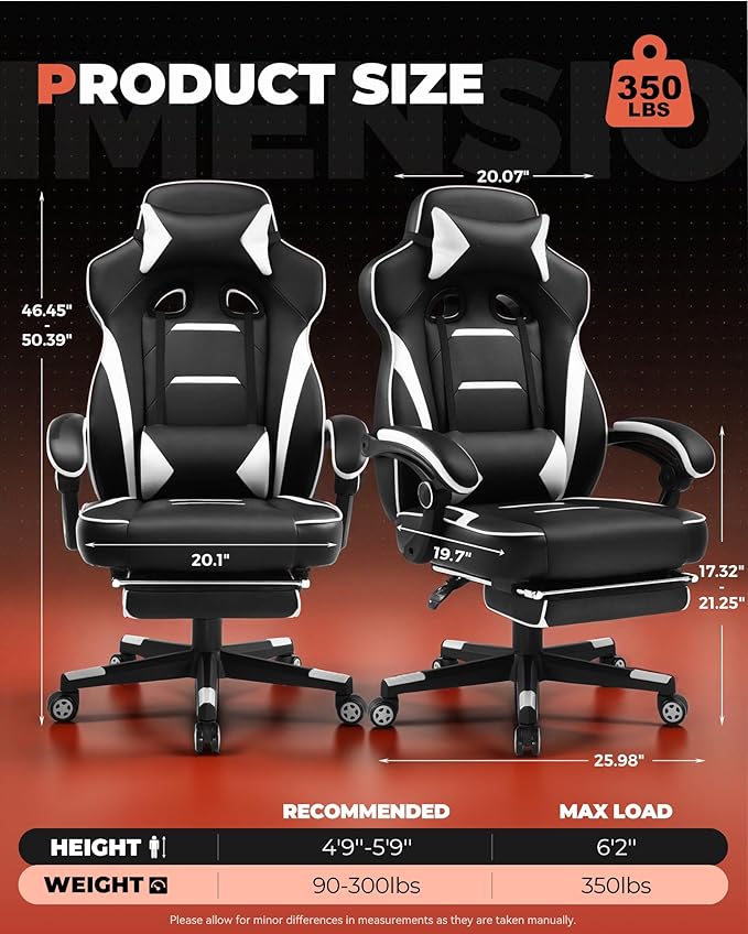 GTPLAYER Gaming Chair with Footrest, Big and Tall Game Chair 350lb Racing Style