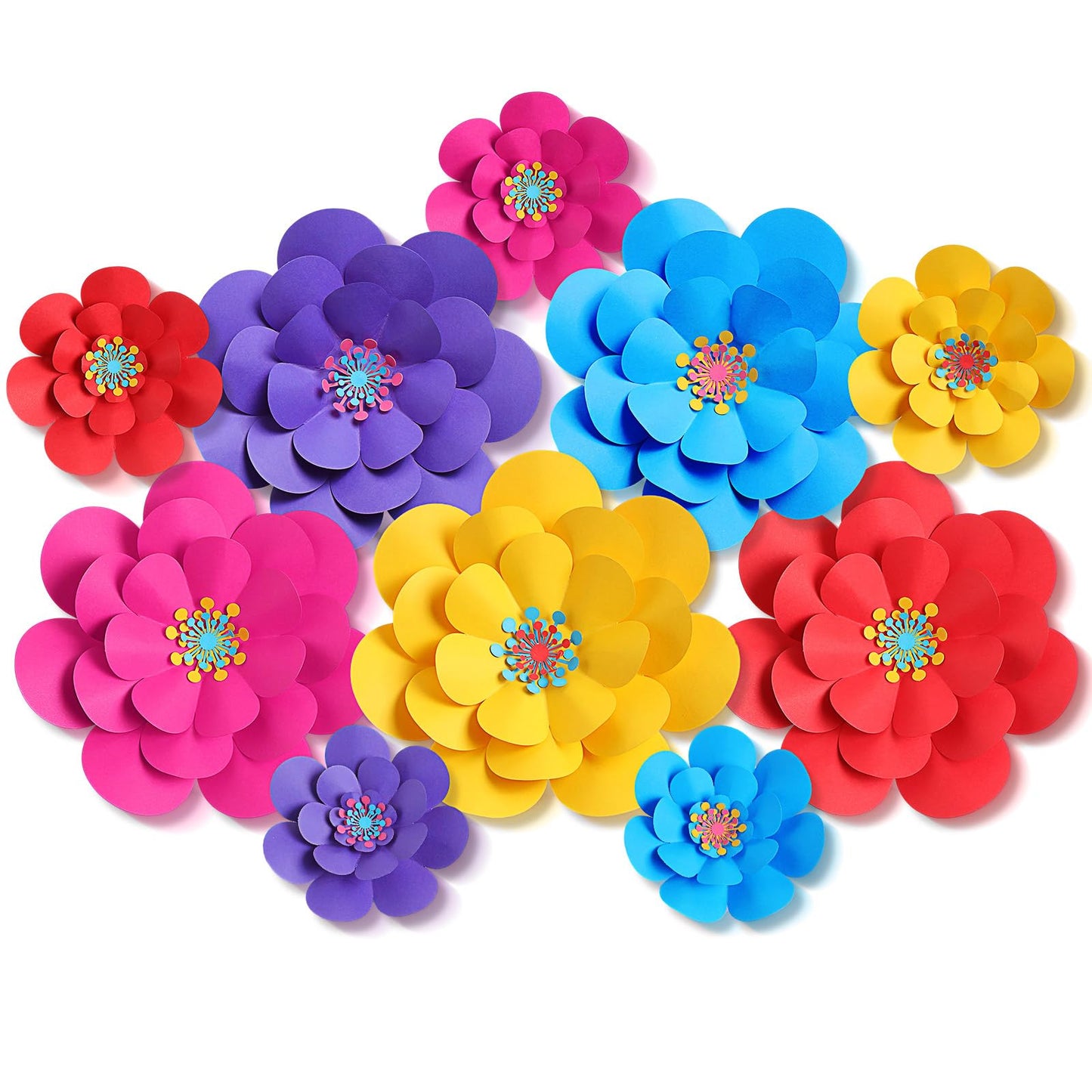 Mooliwe Paper Flowers Decorations for Wall DIY 3D Paper Bulletin Board Mexican Flowers Backdrop Decoration for Classroom Back to School Holiday Party(Classic,10 Set)