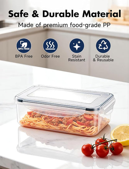 Geedel Food Storage Containers with Lids, Airtight Leakproof Lunch Meal Prep Containers, Stackable Microwave Freezer Dishwasher Safe Plastic Food Containers for Kitchen Organization, Set of 4, Clear