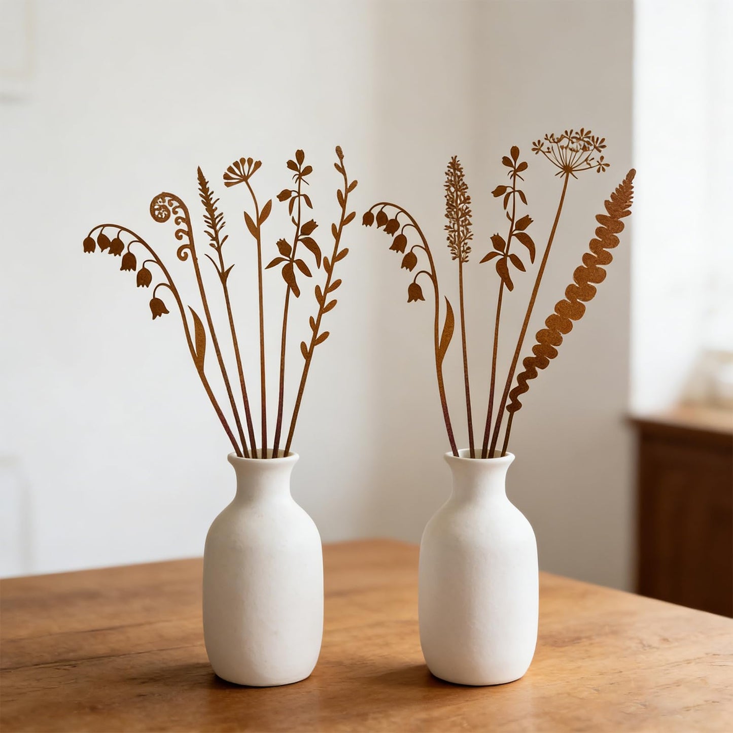 15 Pack Rusty Metal Garden Stakes, Included 10 Metal Fern Plants&5 Bird Silhouettes Outdoor Decorative Plant Stakes Metal Flowers Rustic Yard Art Fence Decor for Outside Potted Plants Lawn Courtyard