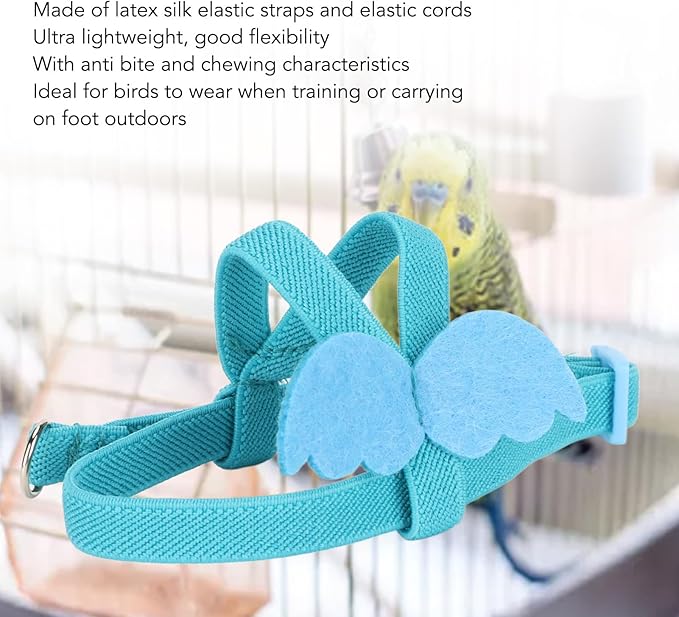 Parrot Bird Harness Leash, Adjustable Parrot Nylon Anti Bite Flying Training Rope, Pet Outdoor Traction Lead, Bird Parrot Flight Suit with Leash for Parakeets Cockatiels Conures Budgies(M-Blue)