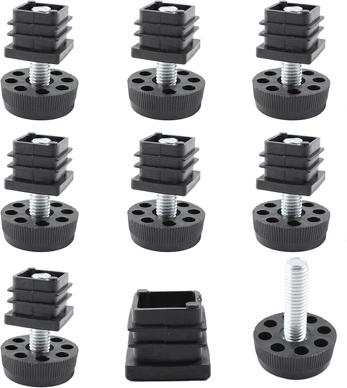 8Pcs Adjustable Leveling Feet, Square Insert Kit, Furniture Glide Leveler