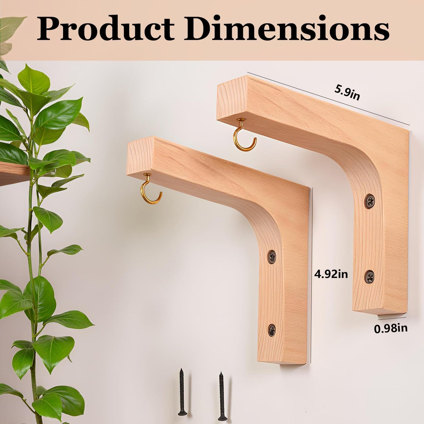 Tritaraesa Wooden Plant Hanger Hooks for Indoor Hanging Plants, Farmhouse Wooden Hanging Baskets for Wall Plant Hooks Heavy Duty for Flower Pots Wind Chimes and Bird Feeders (Upgraded Natural 2 Pack)