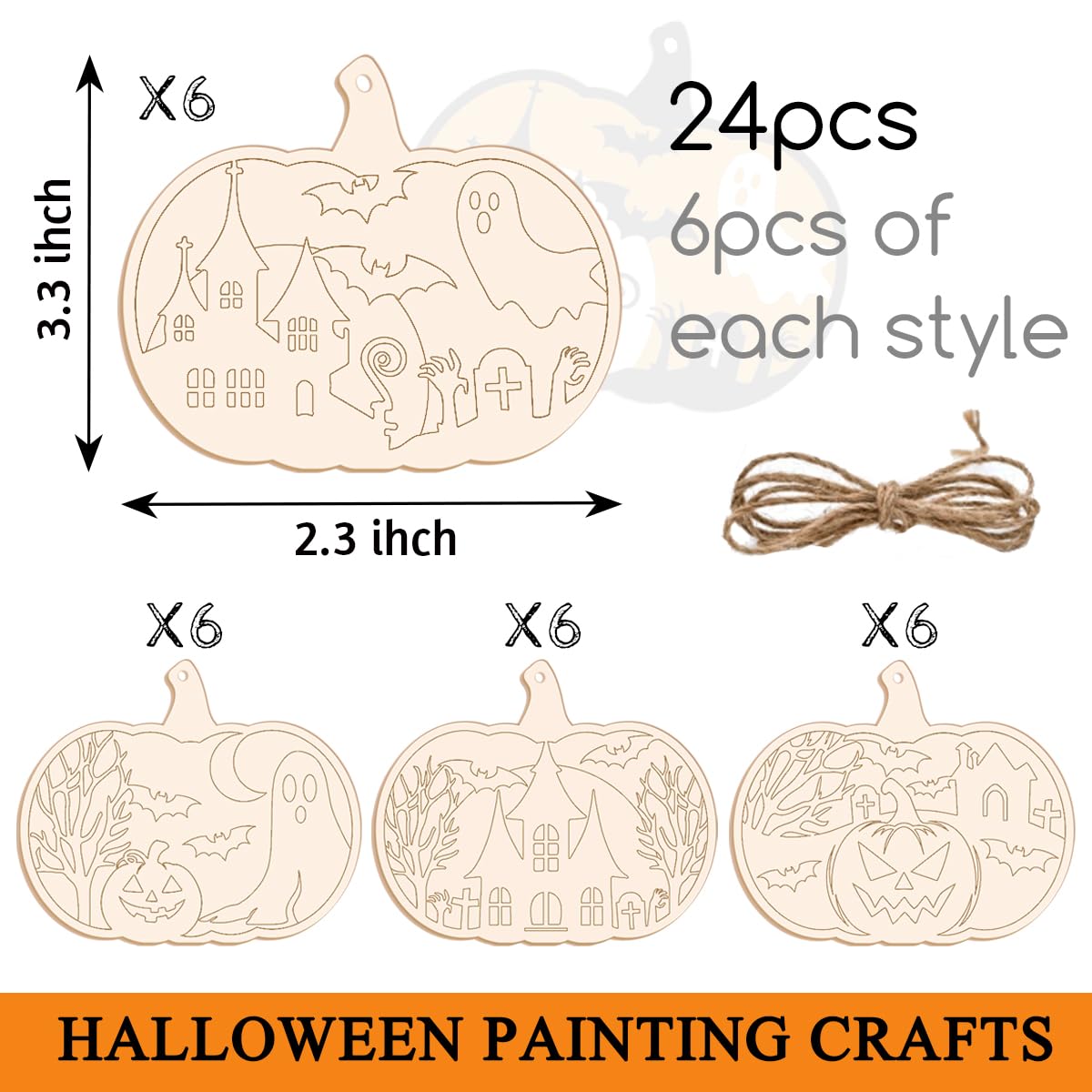 Pumpkin Wood Cutouts-24Pcs Halloween Painting Crafts for Kids DIY Halloween Unfinished Pumpkin Hanging Wooden Ornaments