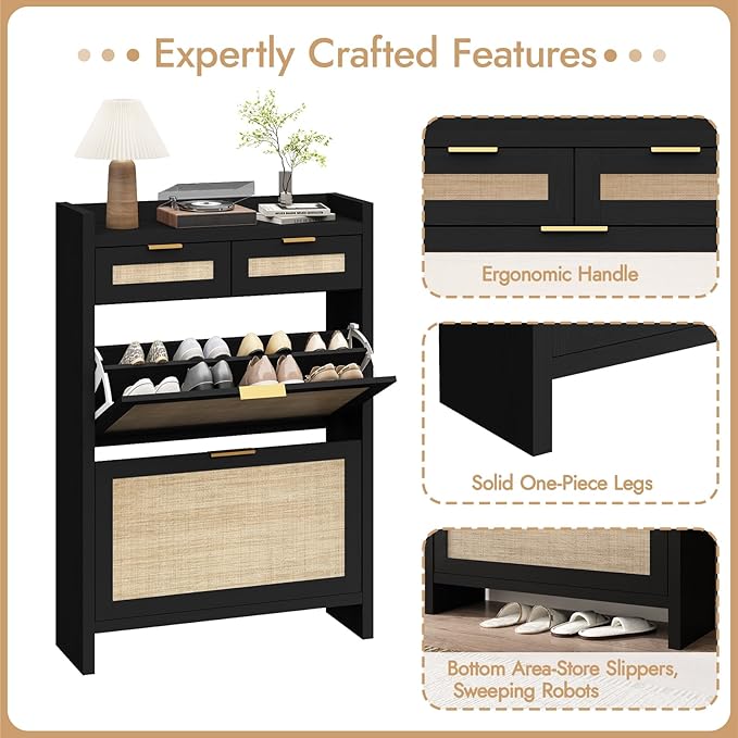 HOKYHOKY Rattan Shoe Storage Cabinet