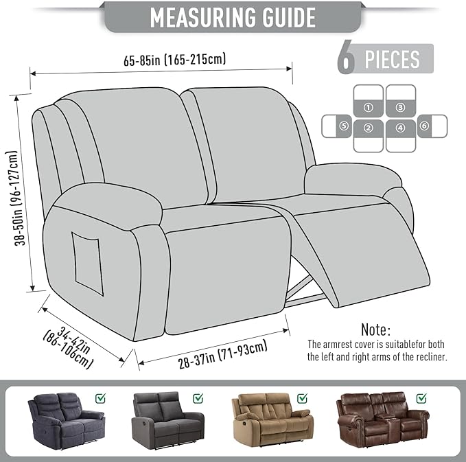 TAOCOCO Recliner Loveseat Slipcover, 6 Pieces Dual Recliner Sofa Covers