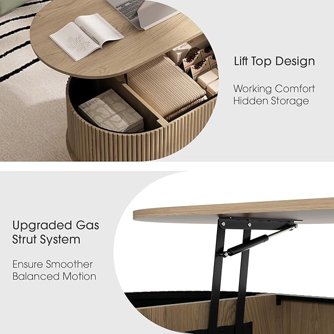 JOINICE 42.5" Oval Lift Top Coffee Table