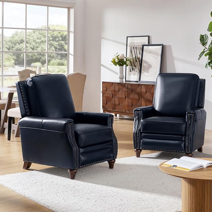 HULALA HOME Genuine Leather Manual Recliner Chairs Set of 2