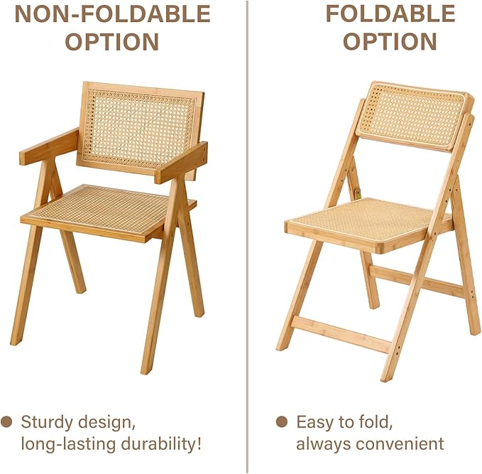 Furlide Rattan Folding Chair, Modern Mid Century Dining Chair Set of 1