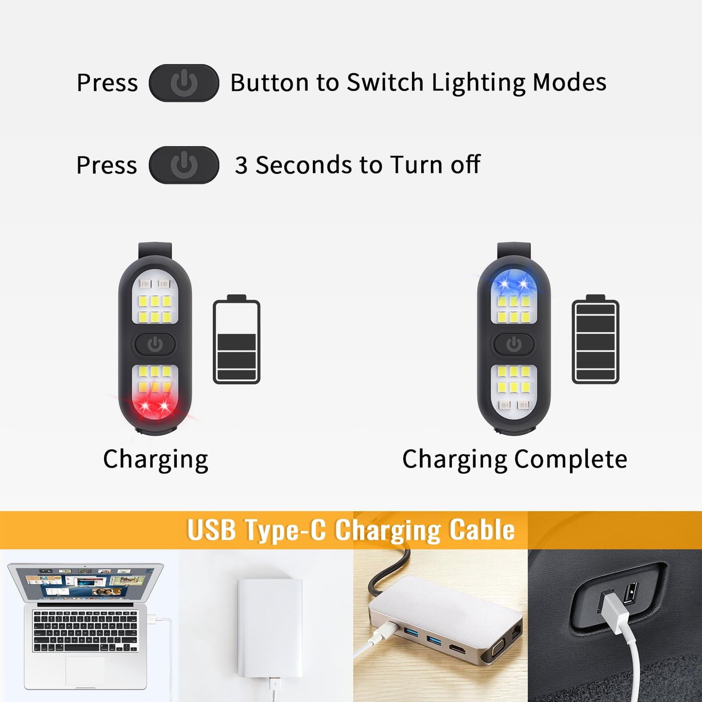 Faxins Rechargeable Running Flashlight, 450 Lumen LED, Black, Compact, Waterproof, 7.5 Hour Runtime