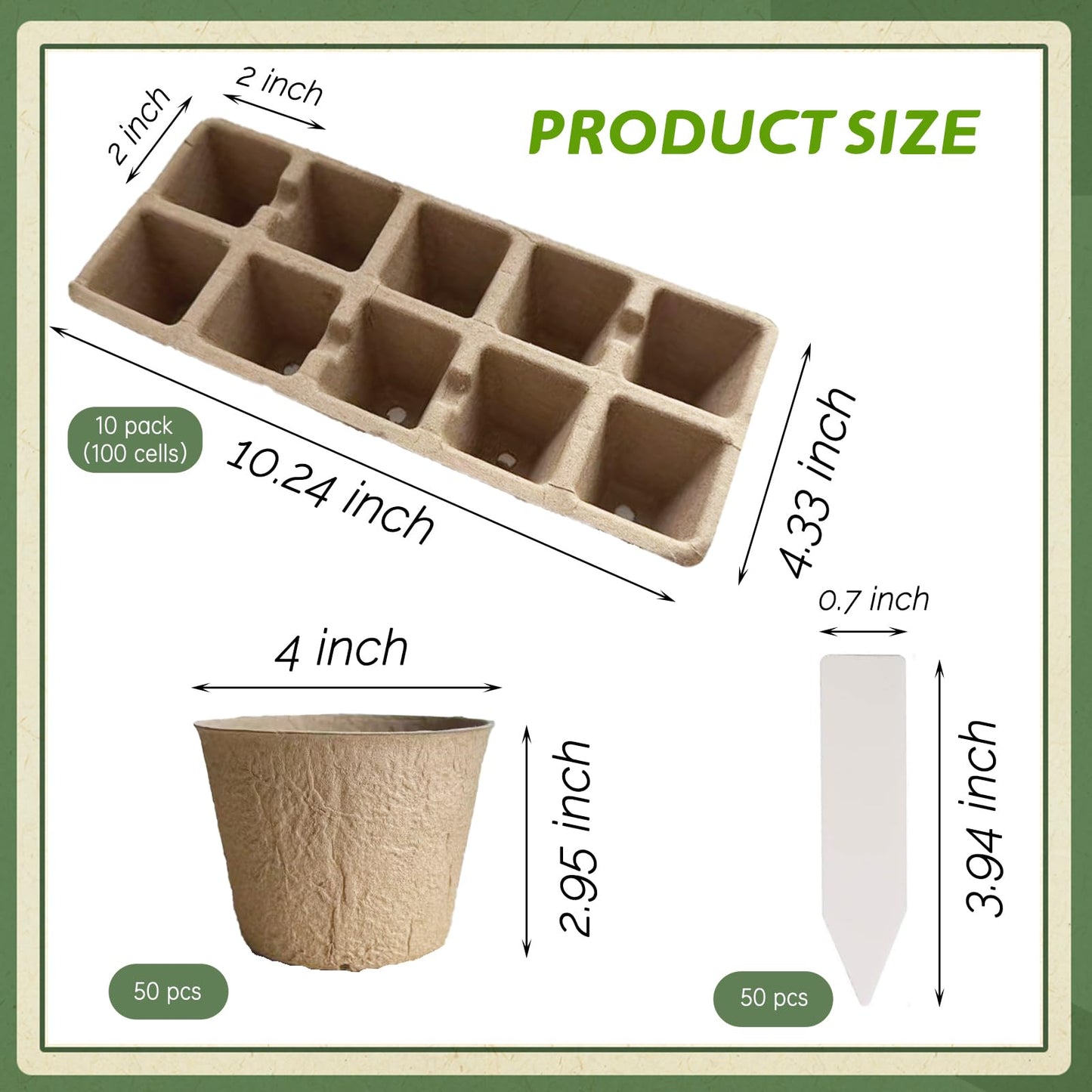 YEIHHEIY 200 pcs Seed Starter Pots Kits Include 50pcs 4 Inch Peat Pots with Drainage Holes 100 Cells 2 Inch Seedling Starter Trays and 50 Pcs Plant Labels Outdoor Garden Germination Nursery Pots