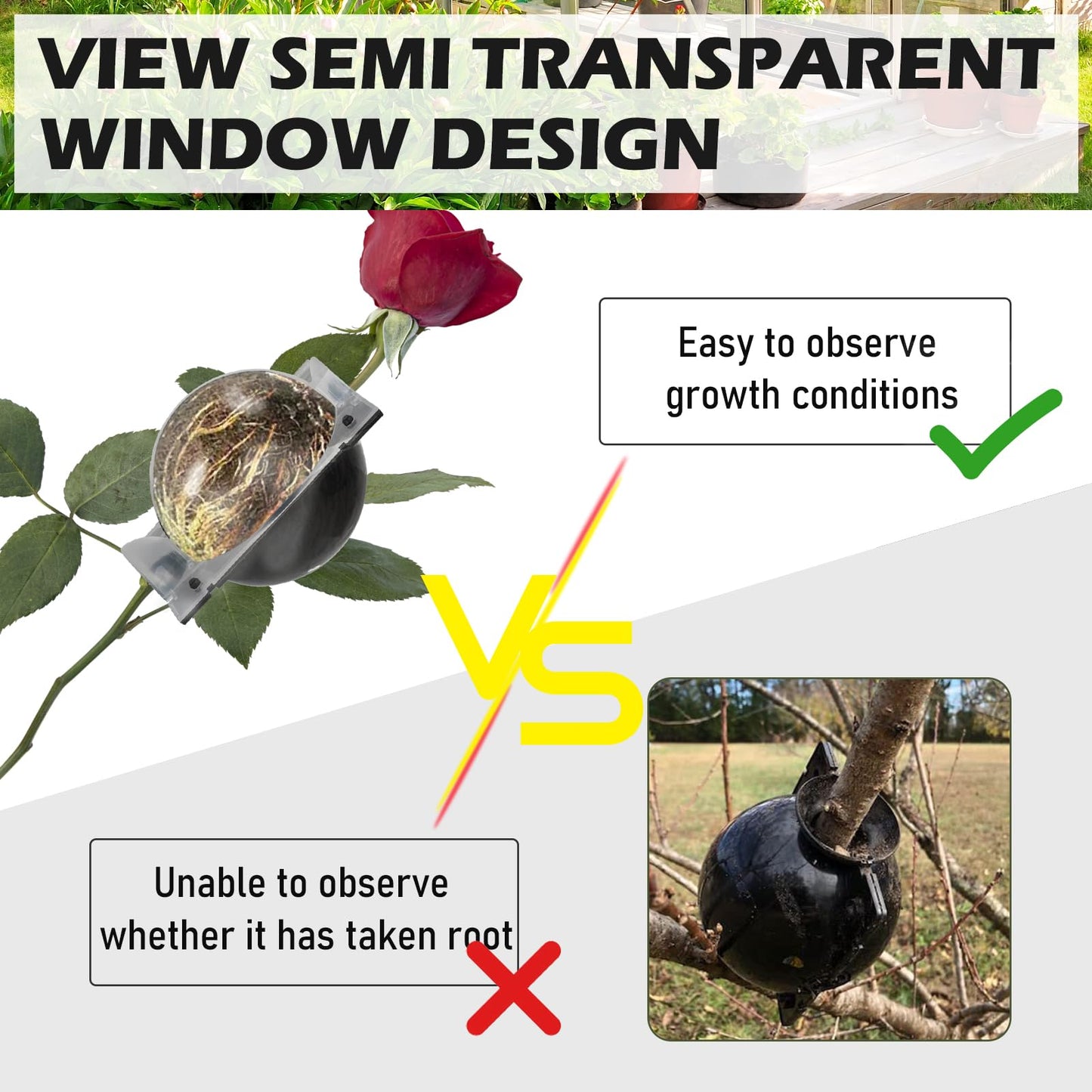 NVAAV Tree Root Growing Box, Air Layering Pods Propagation Kit, Reusable Half Transparent Plants Asexual Reproduction Grafting Ball for Fast Propagation Plants (6pcs Meidum + 6pcs Large)