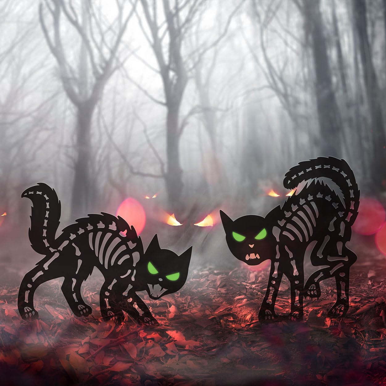Doesen Halloween Decorations Outdoor Black Cat, Metal Black Cat Halloween Decor, Scary Cats Silhouette with Glow in Dark Eyes, Rust-Proof Lawn Decoration Yard Stakes for Family Home Party Garden Décor