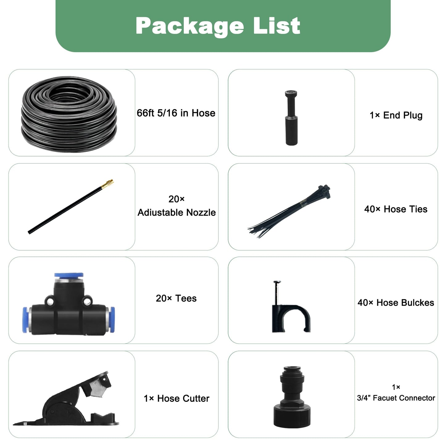 Quibbay 65.6Ft 360° Adjustable Drip Irrigation System Kit, Automatic Garden Watering System with 20 Copper Nozzles, Atomizing Misting Watering System with 360° Bending Dropper for Plant Lawn Patio