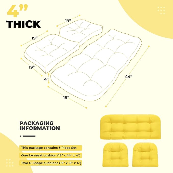 DANGHOOGY Wicker Chair Cushions, Waterproof Outdoor Loveseat Cushions