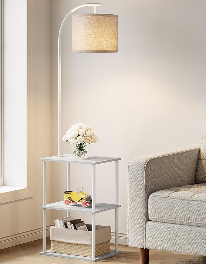 PARTPHONER Floor Lamp with Table, Night Stand with Lamp, Narrow Side Table with