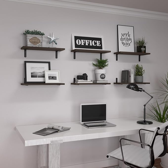 WOPITUES Wood Floating Shelves Set of 6, Shelves