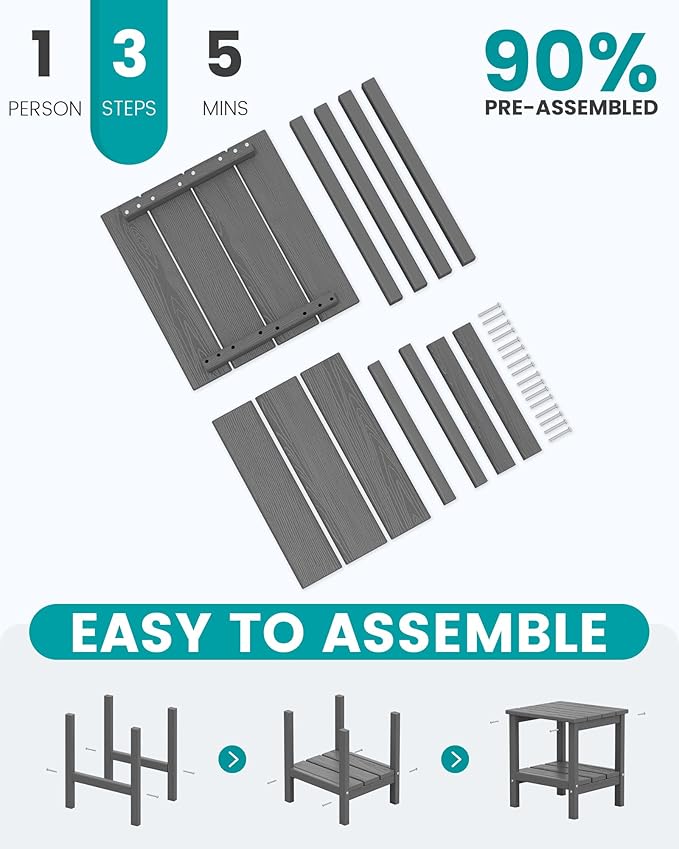 SERWALL 2-Tier HDPE Outdoor Side Tables Set of 2, Weatherproof Rectangular