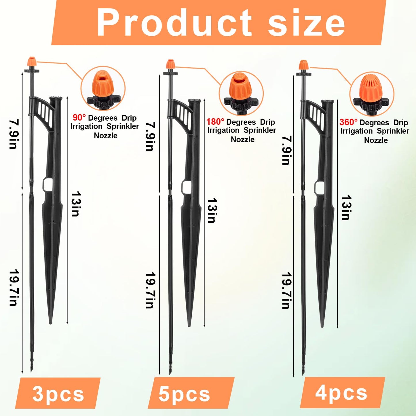 12 Sets 90/180/360° Irrigation Micro Sprinkler Heads with Stake,Drip Sprinkler Heads with 1/4" Irrigation Tubing on Riser Stake,Drip Spray Emitters Sprinkler Stake Assembly for Garden Water System