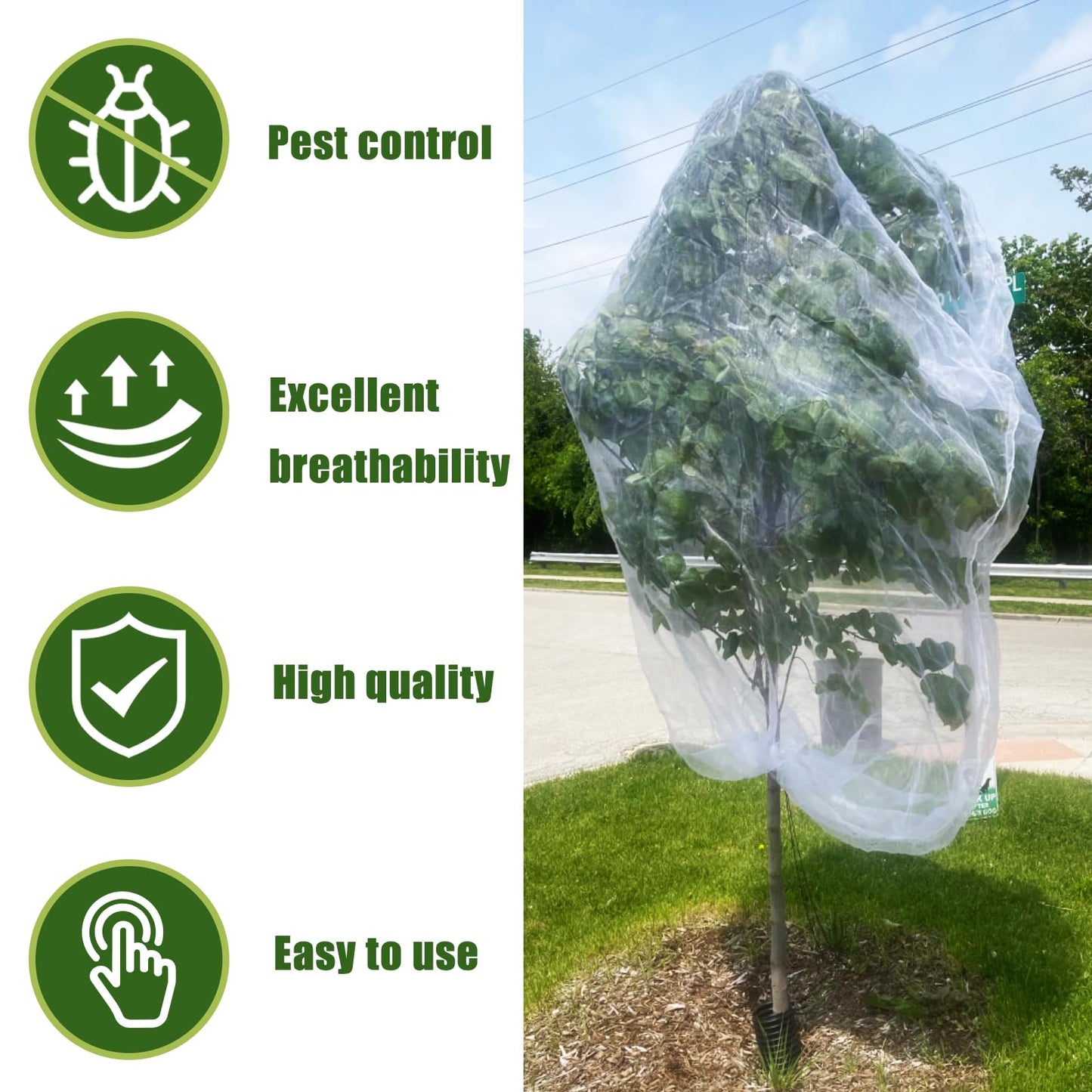 8'x8' Fruit Tree Netting for Squirrels and Birds with Zipper, Large Fruit Tree Covers to Protect Fruit from for Fruit Trees (White)