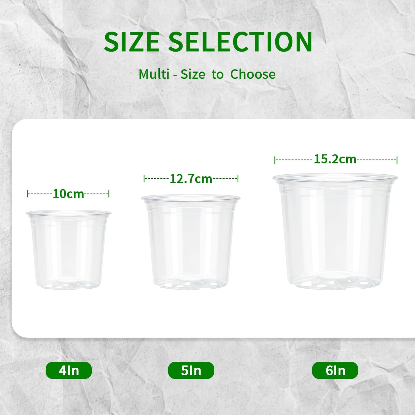 Plgardpo Clear Nursery Pots, 4/5/6 Inch Transparent Plastic Plant Pots with Drainage Holes, Variety Pack Seed Starting Pots, Clear Flower Pots for Indoor Outdoor Plants, 24 Packs