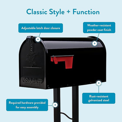 Architectural Mailboxes Mailbox to Go Galvanized Steel Mailbox and Post Kit, MC11KITBAM, Black, Medium Capacity