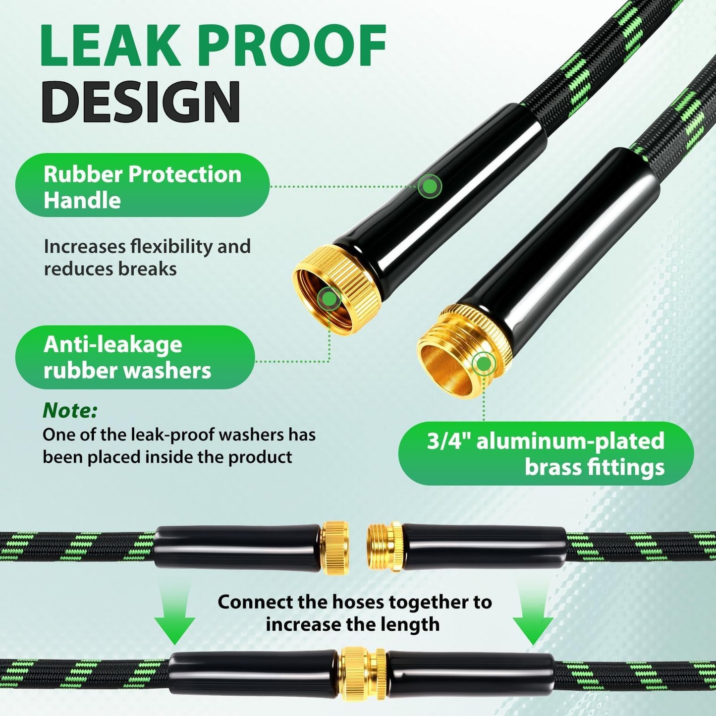 Ahititi Garden Hose 100 ft Water Hose Flexible Non-Expandable Outdoor Heavy Duty Lightweight Leakproof Kink-free flex Watering Hose Pipe for 3/4 inch Fitting Yard Lawn Outside Car Wash