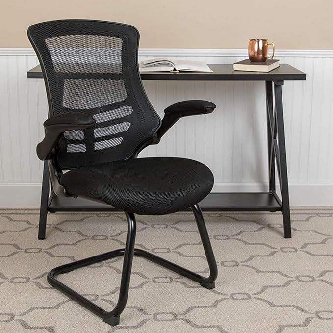 Flash Furniture Kelista Black Mesh Sled Base Side Reception Chair