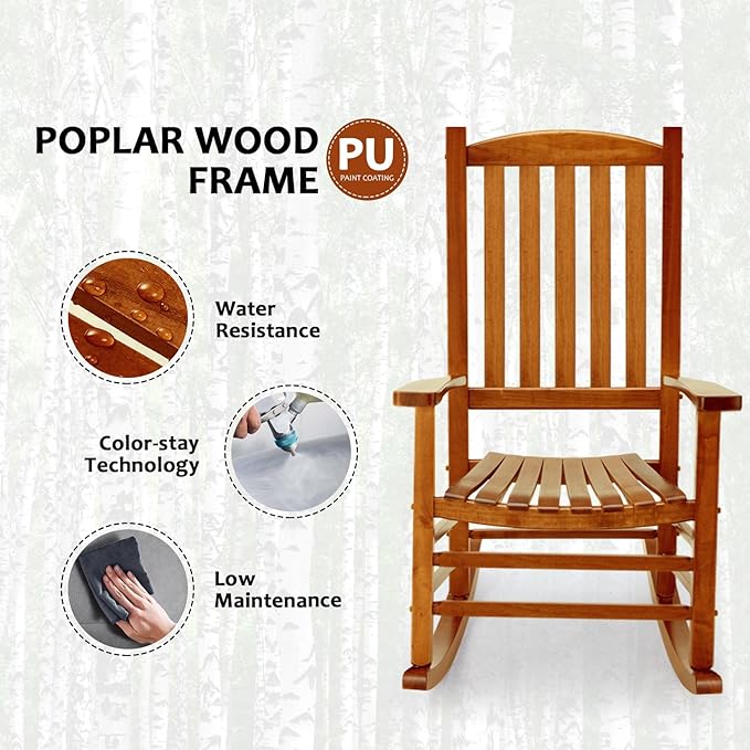 Hupmad Wooden Oversized Porch Rocker Chair