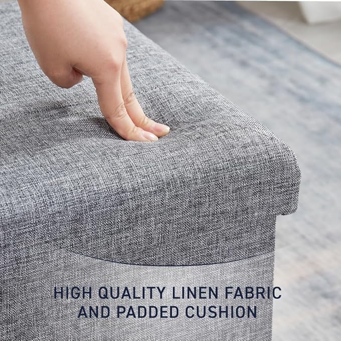 Ornavo Home 2 Pack 15 Inch Folding Storage Ottoman, Square Cube Linen Small