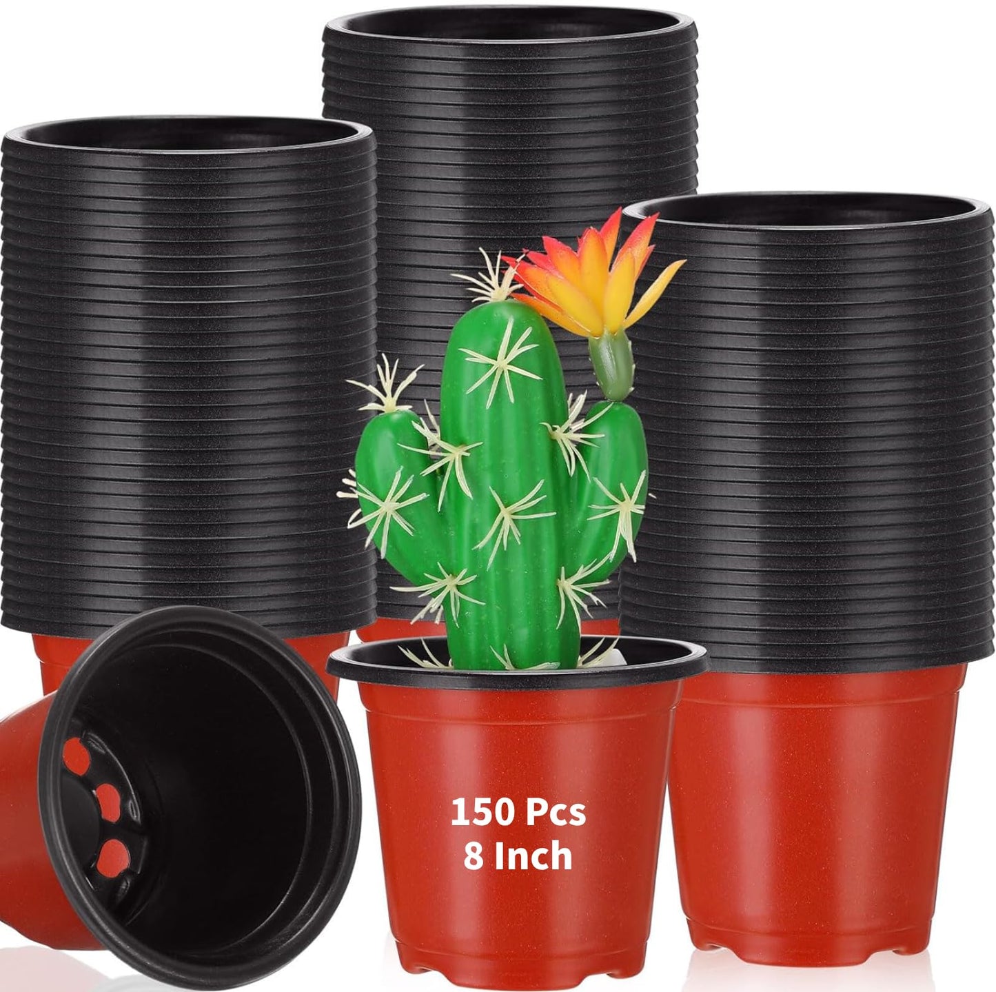 Ziliny 150 Pcs Plastic Plants Nursery Pot Bulk Seed Starting Pots Small Seedling Plant Pot for Outdoor Indoor Planting Garden Flower Succulents Cuttings Transplanting Planter (8 Inch)