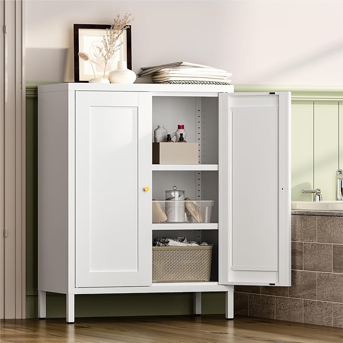 YAUWOH Metal Bathroom Storage Cabinet, Bathroom Floor Storage Cabinet