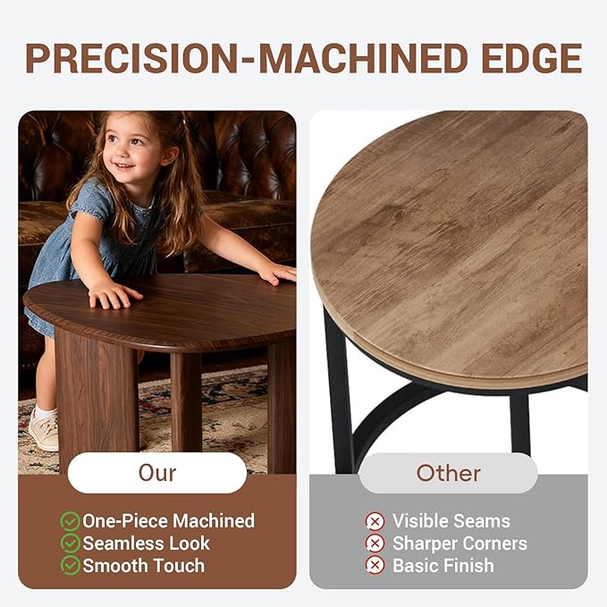 Honyee Nesting Coffee Table Set of 2, Modern Walnut Wood Veneer Coffee Table